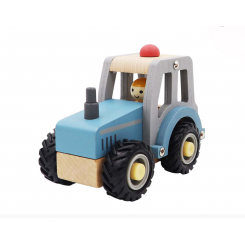 Wooden Tractor with Rubber Wheels - Blue